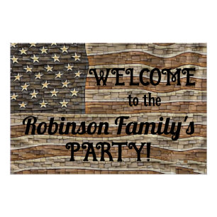 Vintage Patriotic USA Flag Stone Wall Calligraphy  Poster
