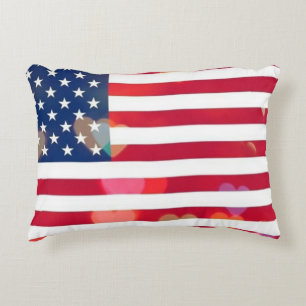 Vintage Patriotic USA Flag with colourful hearts Decorative Cushion