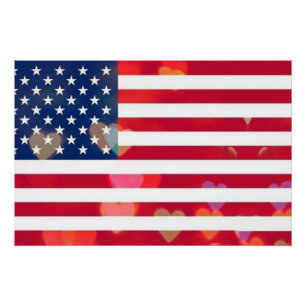 Vintage Patriotic USA Flag with colourful hearts Poster