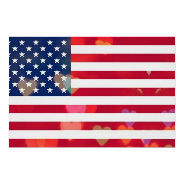 Vintage Patriotic USA Flag with colourful hearts Poster (Front)