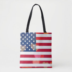 Vintage Patriotic USA Flag with Colourful Hearts  Tote Bag