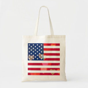 Vintage Patriotic USA Flag with colourful hearts Tote Bag