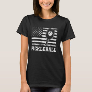 Vintage Patriotic USA Flag With Pickleball T-Shirt