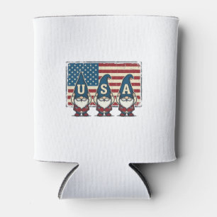 Vintage Patriotic USA Gnomes White Shirt Design_1 Can Cooler