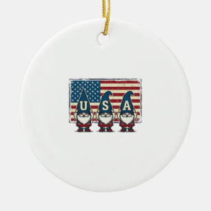 Vintage Patriotic USA Gnomes White Shirt Design_1 Ceramic Tree Decoration