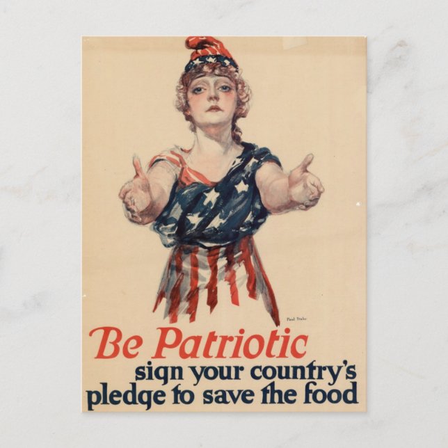 Vintage Patriotic Woman Postcard (Front)