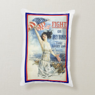 Vintage Patriotic Woman w American Flag Poster Art Decorative Cushion