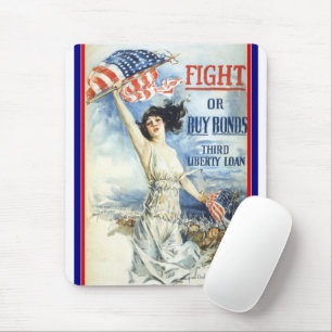 Vintage Patriotic Woman w American Flag Poster Art Mouse Mat