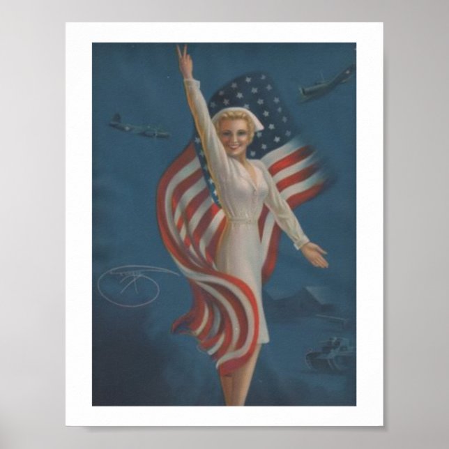 Vintage Patriotic  WW2 Military Nurse Poster (Front)