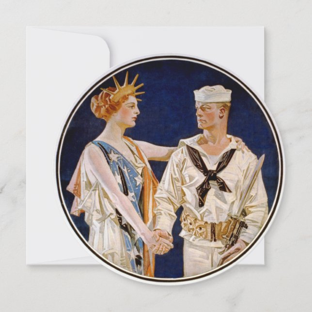 Vintage Patriotism, Lady Liberty with Navy Seaman Invitation (Front)