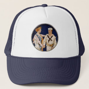 Vintage Patriotism, Lady Liberty with Navy Seaman Trucker Hat