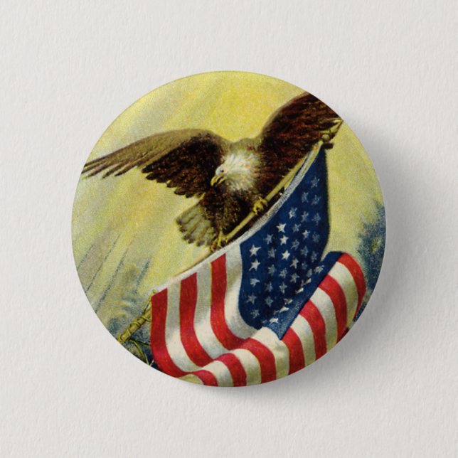 Vintage Patriotism, Patriotic Eagle American Flag 6 Cm Round Badge (Front)