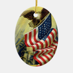 Vintage Patriotism, Patriotic Eagle American Flag Ceramic Tree Decoration