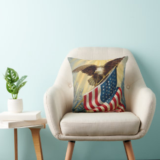 Vintage Patriotism, Patriotic Eagle American Flag Cushion