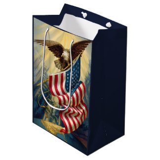 Vintage Patriotism, Patriotic Eagle American Flag Medium Gift Bag