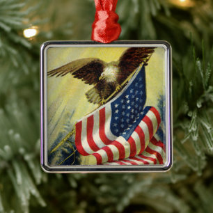 Vintage Patriotism, Patriotic Eagle American Flag Metal Tree Decoration