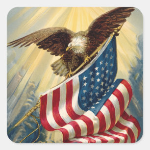 Vintage Patriotism, Patriotic Eagle American Flag Square Sticker