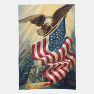 Vintage Patriotism, Patriotic Eagle American Flag Tea Towel