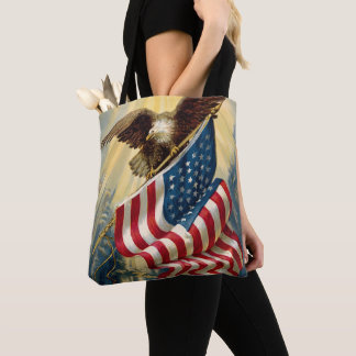 Vintage Patriotism, Patriotic Eagle American Flag Tote Bag