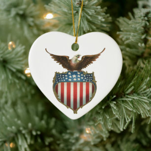 Vintage Patriotism, Proud Eagle over American Flag Ceramic Tree Decoration