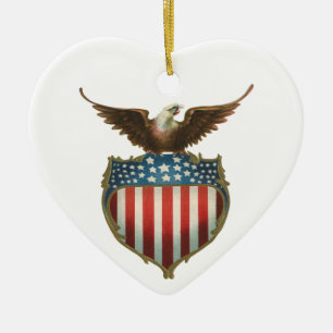 Vintage Patriotism, Proud Eagle over American Flag Ceramic Tree Decoration