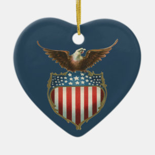 Vintage Patriotism, Proud Eagle over American Flag Ceramic Tree Decoration