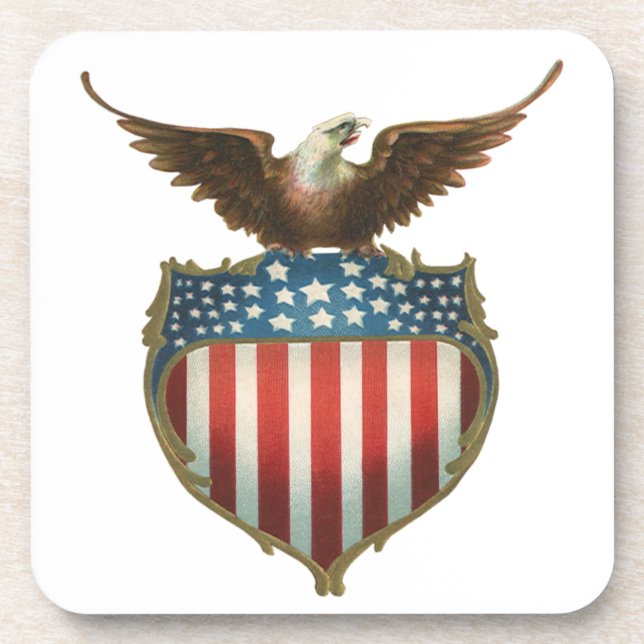 Vintage Patriotism, Proud Eagle over American Flag Coaster (Front)