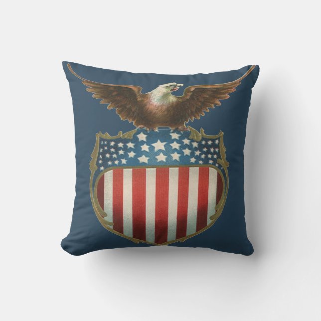 Vintage Patriotism, Proud Eagle over American Flag Cushion (Front)