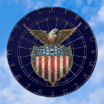 Vintage Patriotism, Proud Eagle over American Flag Dartboard<br><div class="desc">Vintage illustration proud patriotic Fourth of July holiday design featuring a bald eagle and a shield with the American Flag, the stars and stripes. Show your patriotism and pride for the United States of America with symbols of freedom and our great nation. Perfect for celebrating our heroes on Veteran's Day,...</div>