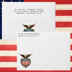 Vintage Patriotism, Proud Eagle over American Flag Envelope