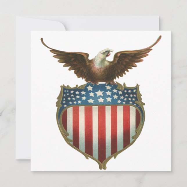 Vintage Patriotism, Proud Eagle over American Flag Invitation (Front)