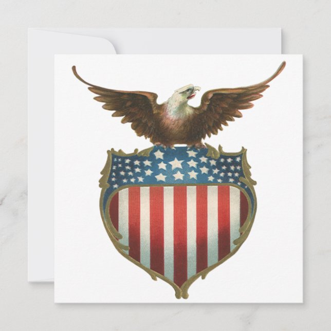 Vintage Patriotism, Proud Eagle over American Flag Invitation (Front)