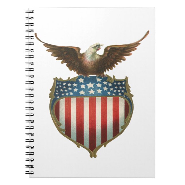 Vintage Patriotism, Proud Eagle over American Flag Notebook (Front)
