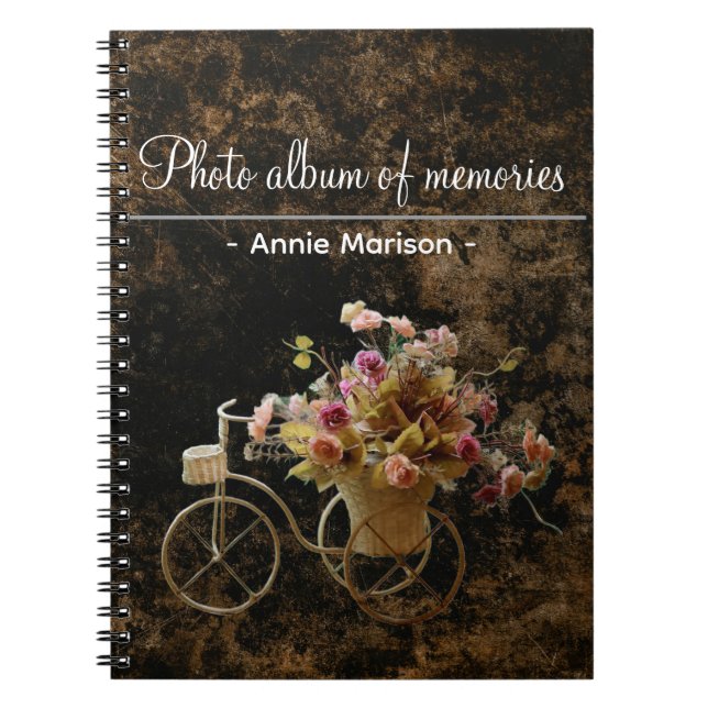 Vintage pattern binder with flower bicycle image notebook (Front)