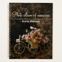 Vintage pattern binder with flower bicycle image
