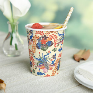 Vintage Pattern Bingata: Paulownia and Phoenix Paper Cups