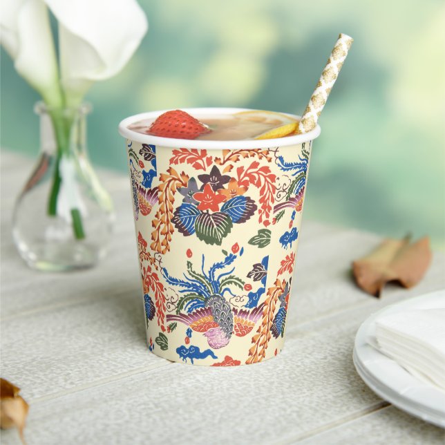 Vintage Pattern Bingata: Paulownia and Phoenix Paper Cups (Insitu)