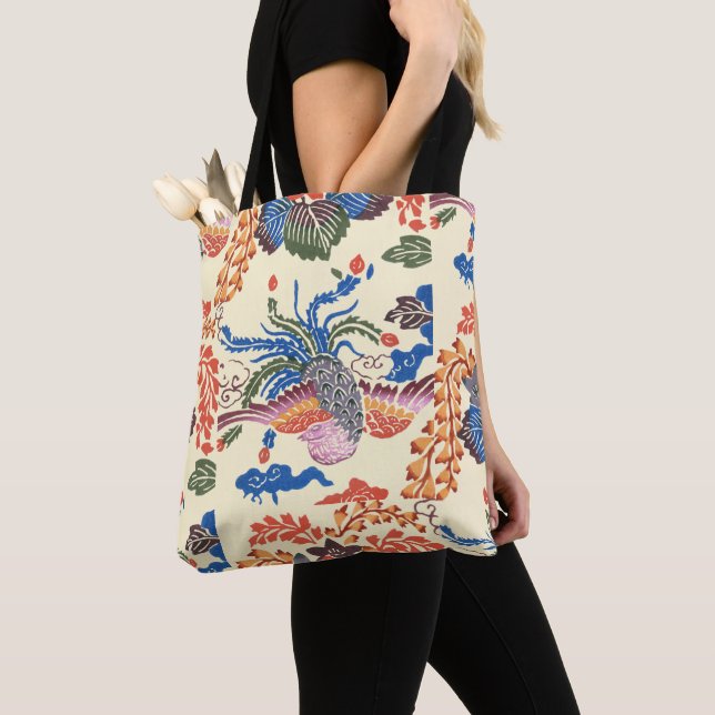 Vintage Pattern Bingata: Paulownia and Phoenix Tote Bag (Close Up)