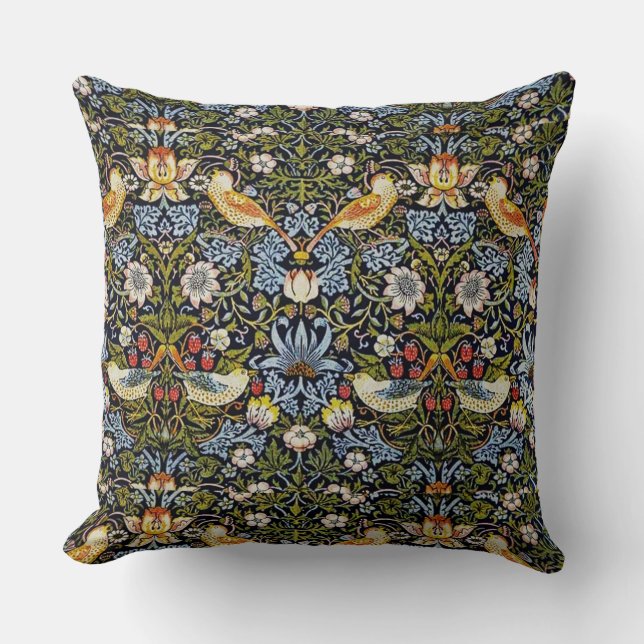 Vintage Pattern Birds Fruit Blue Green Red Cushion (Front)