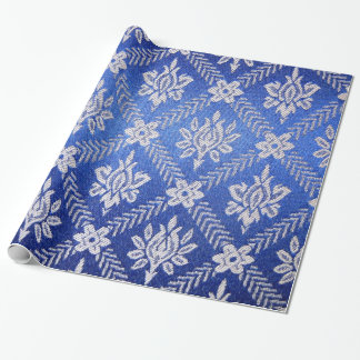 Vintage Pattern Fabric Blue Wrapping Paper