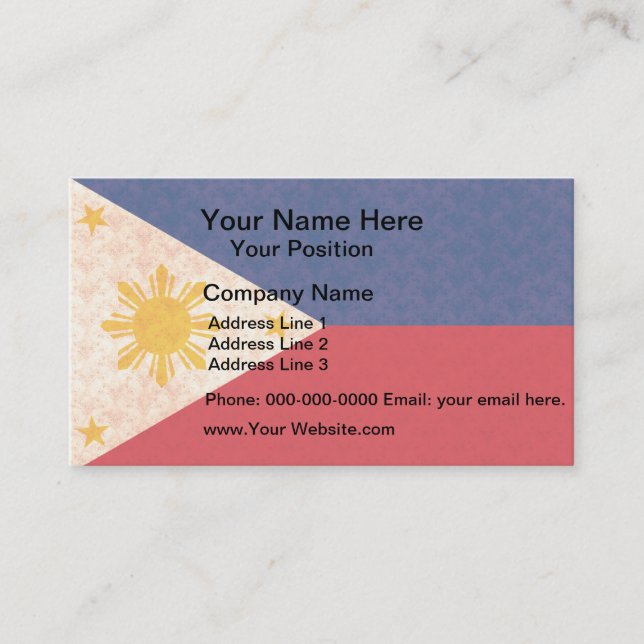 Vintage Pattern Filipino Flag Business Card (Front)