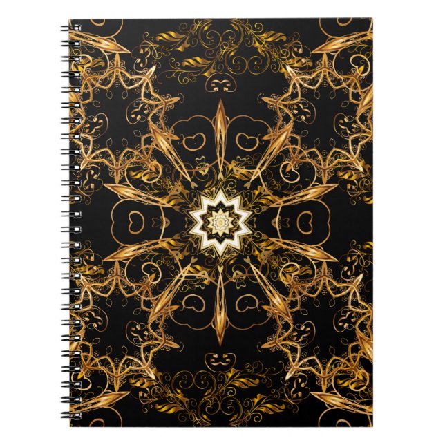 Vintage pattern. Golden grid. Snowflake, Christmas Notebook (Front)