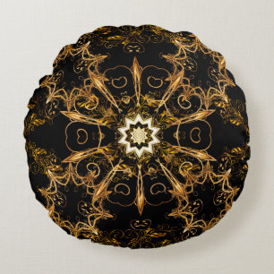 Vintage pattern. Golden grid. Snowflake, Christmas Round Cushion