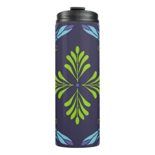Vintage pattern green blue dragonfly on dark backg thermal tumbler