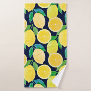 Vintage pattern illustration of watercolor lemon bath towel