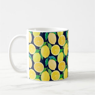 Vintage pattern illustration of watercolor lemon coffee mug