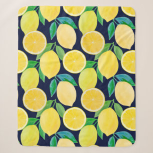 Vintage pattern illustration of watercolor lemon sherpa blanket