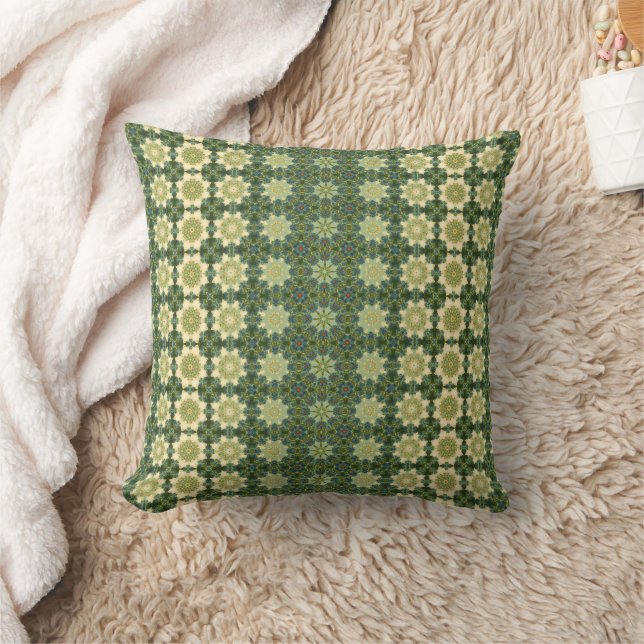 Vintage pattern in Green and Creme White Cushion (Blanket)