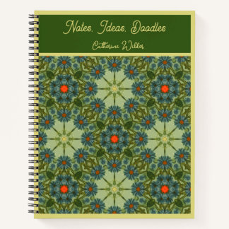 Vintage pattern in Green with Blue Flowers Notebook