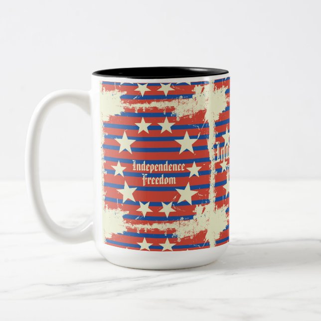 Vintage Pattern Independence day Two-Tone Coffee Mug (Left)